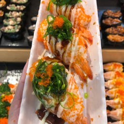 ข้าวพันกุ้งราดสลัด+ซอสหวาน+ยำสาหร่ายไข่กุ้งส้ม