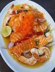 ยำกุ้งสุก+แซลมอน
