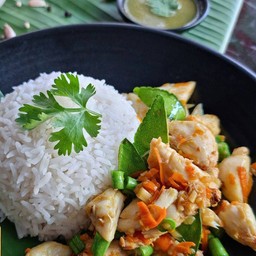 ปูก้อนผัดพริกเหลืองราดข้าว(เนื้อปูก้อน50กรัม) Fire Chilli