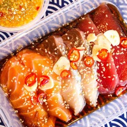 สามเกลอดองส้มยูสึ(แซลมอน,ปลาโอ,ฮามาจิ)