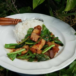 ผัดผักคะน้าหมูราดข้าว