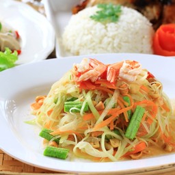 ตำไทยใส่กุ้ง (ลวกสุก)