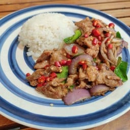 ข้าวหน้าหมูคั่วกะปิ Pork with shrimp plate