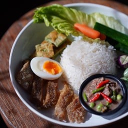 ข้าวน้ำพริกกะปิกุ้ง+ปลาสลืด