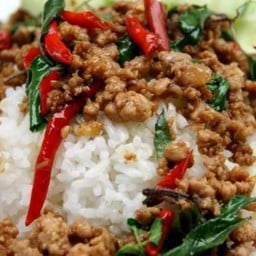 กะเพราหมูสับโบราณ ราดข้าว