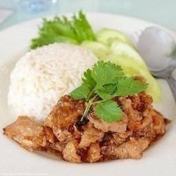 หมูผัดกระเทียม+ข้าวหอม