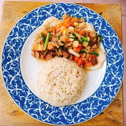 เต้าหู้ทรงเครื่องราดข้าว Vegan