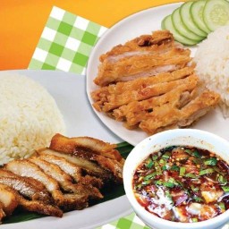 อ้วนนะ ข้าวไก่ทอด หมูทอด น้ำจิ้มแจ่ว