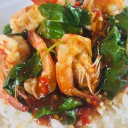 กะเพรากุ้งราดข้าว