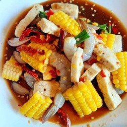 ตำข้าวโฟดปลาร้ากุ้งสดหมูยอ