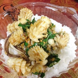 กะเพราหมึกราดข้าว