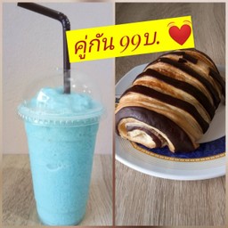 บลูเบอร์รี่ปั่น แก้วใหญ่ คู่แปงโอบราวนี่