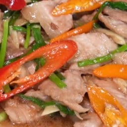 หมูผัดน้ำมันหอย ราดข้าว