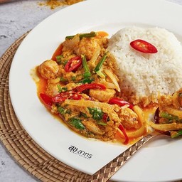 ข้าวเต้าหู้ผัดผงกะหรี่ Rice with tofu and curry powder