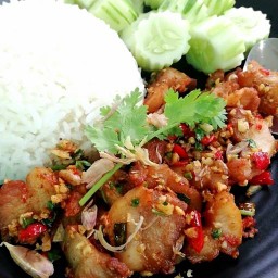 ไก่ทอด พะแนงขลุกขลิก ครัวแม่ภา ข้าวกะเส้น