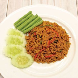 คั่วกลิ้งเจ (กับข้าว) J Thai spicy plant-based meat with chilli paste