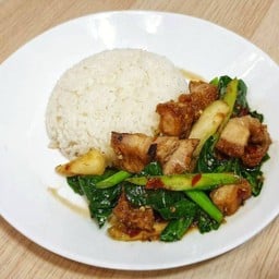 ข้าวราดผัดคะน้าหมูกรอบราดข้าว