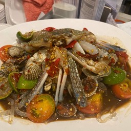 ตำเกาเหลารวม กุ้ง+หอยแครง+ปูม้า+เส้นแก้ว