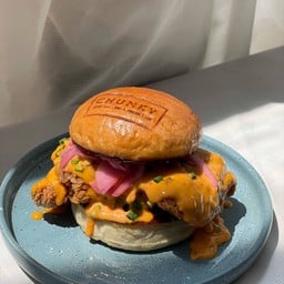 Crispy Chicken with Spicy Salted Egg & Cheese Burger