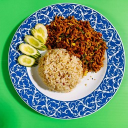 คั่วกลิ้งหมูเจราดข้าว (Vegan)