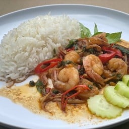 กุ้งผัดขี้เมาราดข้าว