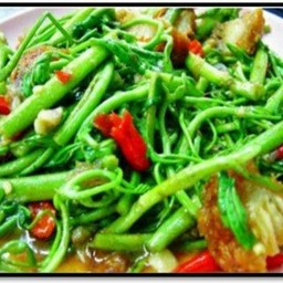 ผัดกระเฉดหมูกรอบ