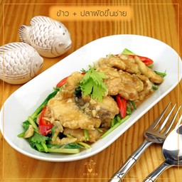 ข้าวราดปลาผัดคึ่นไช่