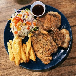 สเต็กพอร์คชอพ+อกไก่