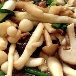 ผัดเห็ดรวมญี่ปุ่นหมูสับราดข้าว