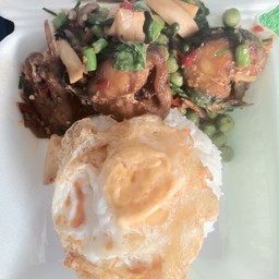 ผัดฉ่าปลาดุกราดข้าว(ไม่มีไข่ดาว)