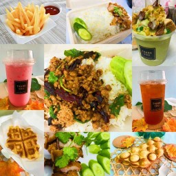 วาฟเฟิลฮ่องกง / เฟรนฟรายชีสดิป / ปังเย็น / ชา,กาแฟ,นมสด By น้องผัก