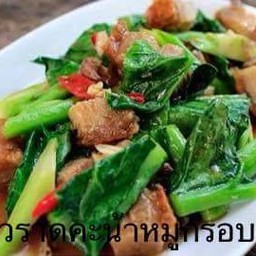 ข้าวราดผัดคะน้าหมูกรอบ
