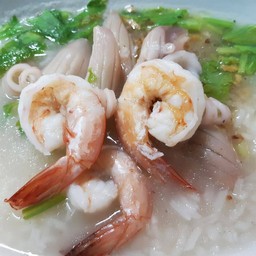 ข้าวต้มกุ้ง+หมึกกรอบ