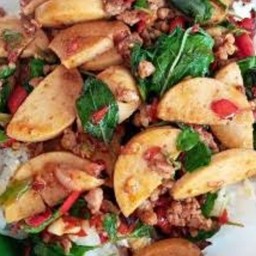 ข้าวกะเพราหมูยอ+หมูสับ