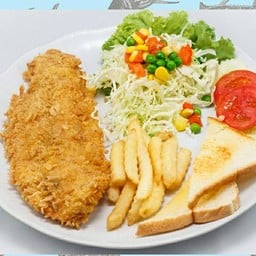 สเต็กปลาทอดซอสเห็ด