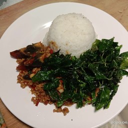 ข้าวราดไข่เยียวม้ากระเพรากรอบ