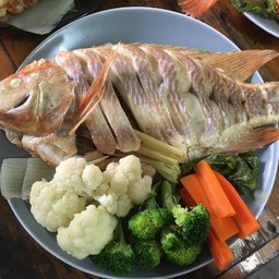 ปลาทับทิมนึ่งมะนาว แบบแร่เนื้อ