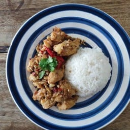 ข้าวหน้ากุ้งทอดผัดพริกเกลือ Shrimp with chili and salt