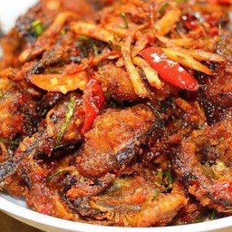 ผัดเครื่องแกงปลาดุกกับข้าว