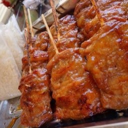 หมูปิ้ง นมสด เถาถ่าน5บาท ชุด 35 5ไม้ ข้าวเหนียว 1ห่อ