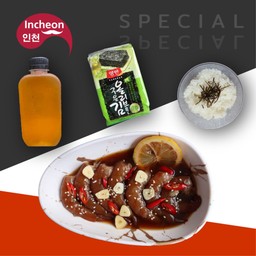 Set กุ้งดอง + ข้าวญี่ปุ่น + สาหร่ายอบกรอบ + ชาเขียวข้าวคั่ว