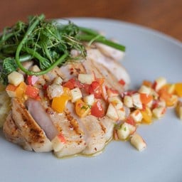Grilled Porkchop with mashed potato and apple salsa