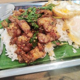 กะเพราถาดหมูกรอบ (แถมไข่ดาว 2 ฟอง)