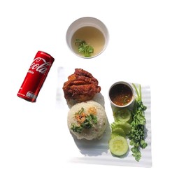 (อร่อยซ่ากับโค้ก)ข้าวมันสะโพกไก่ทอด+โค้กกระป๋อง