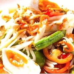 Spicy Green Papaya Salad with Salted Egg