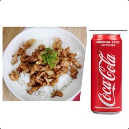 หมูกระเทียมราดข้าว+โค้ก