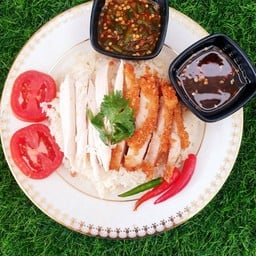 ข้าวมัน ไก่ผสม (ไก่ต้ม+ไก่ทอด)