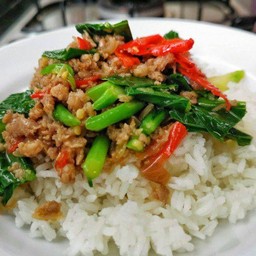 ข้าวราดคะน้า หมูชิ้น