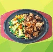 สเต็กเนื้อนักเก็ตจานร้อน