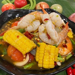 ยำปลาร้าข้าวโพดกุ้งสะดุ้ง(กุ้งคัดพิเศษ)